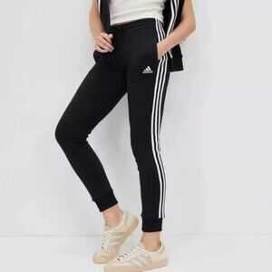 Adidas Women's Essential Fleece 3 Stripe Pants (Black/White) Size Small